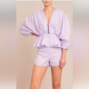 Lavender Ruffle Blouse with Deep V-Neck